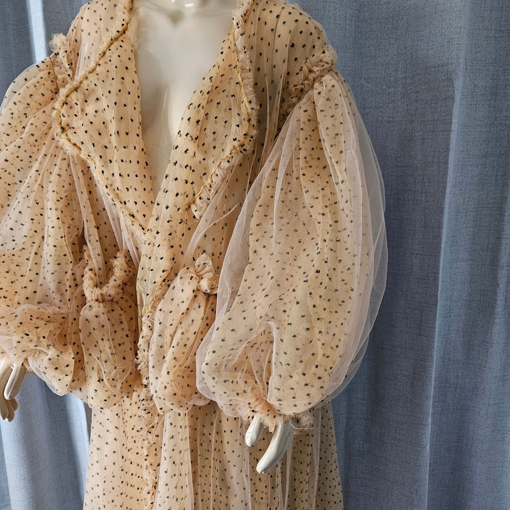 Fancy Dream Peach Tulle Polka Dot Sheer Ruffle Puff Sleeve Duster Robe OS - Picture 6 of 11